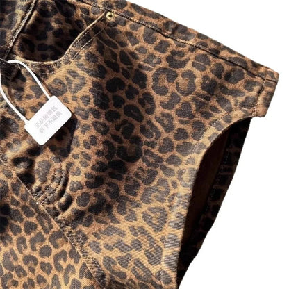 2025 Leopard Print High Waist Denim Shorts Women's New Irregular Fashion Wide-leg Pants Booty Shorts Jeans Mini Shorts Summer