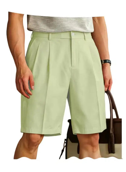Men's Shorts Casual Pleated Dress Elastic Waist Multi Pockets Classic-Fit Golf Shorts for Men Cotton Summer Formal Shorts Sports