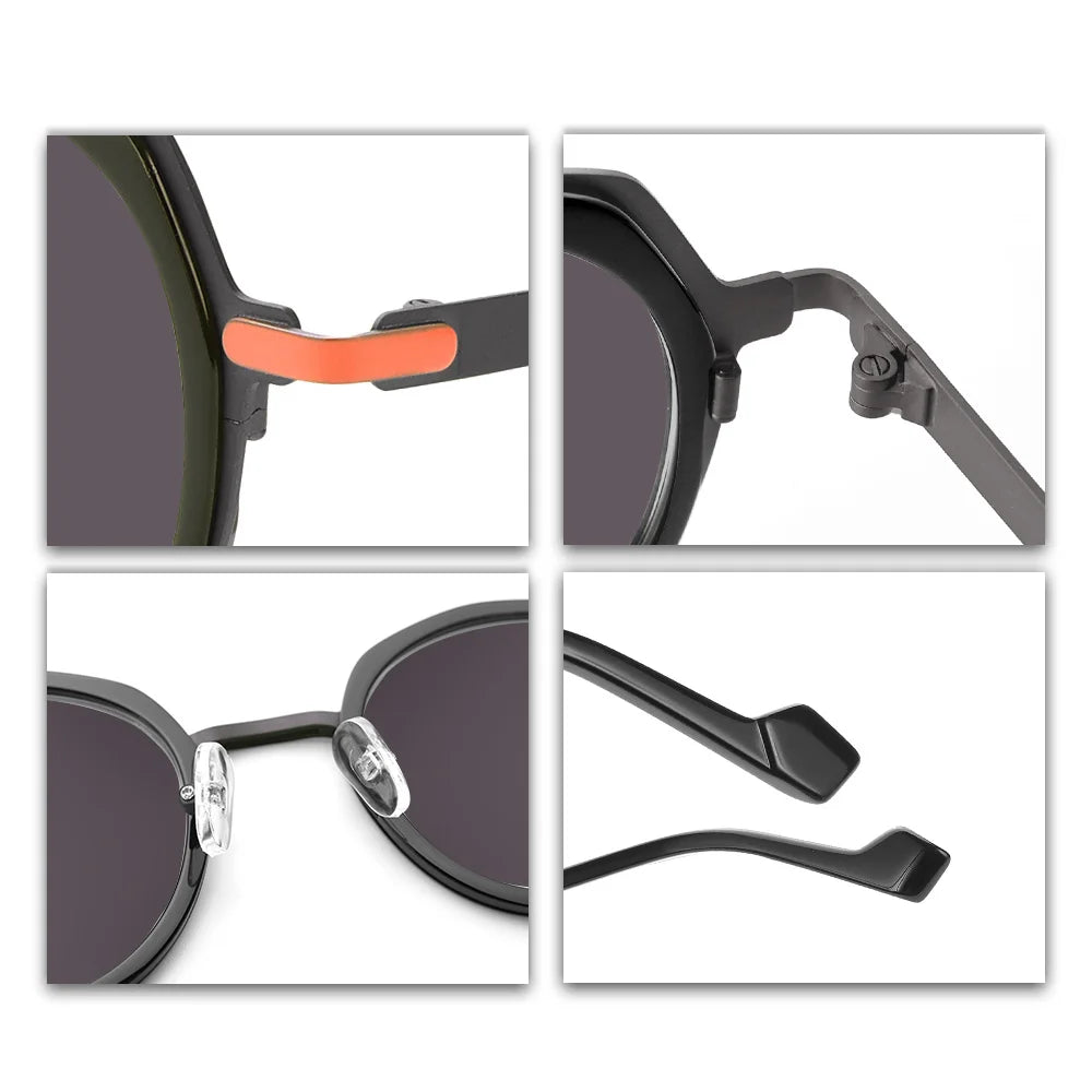 Acetate Sunglasses UV400 Polarized Green Metal Frame Lightweight Comfortable Fashion Sun Glasses with Colored Bridge