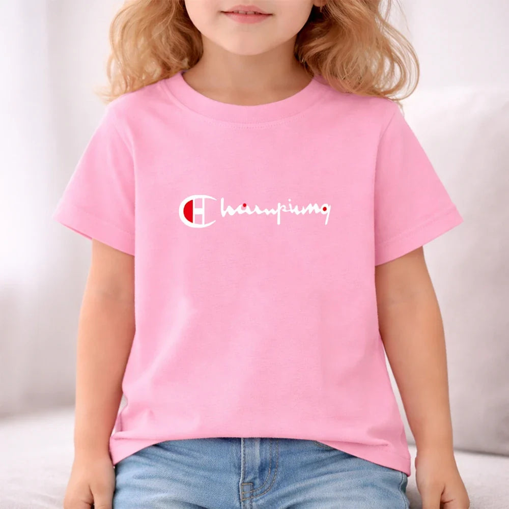 2026 Summer Kids White T-shirt+Shorts Two-Piece Set Idol Print Boys Girls Toddler3-12Yrs Sports Casual Brand Clothes