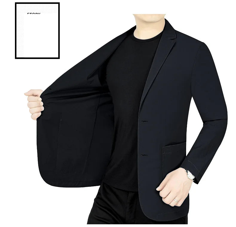 New Summer Man Thin Sunscreen Blazers Jackets Solid Business Casual Suits Coats Male Slim Elastic Blazers Jackets  Clothing 4XL