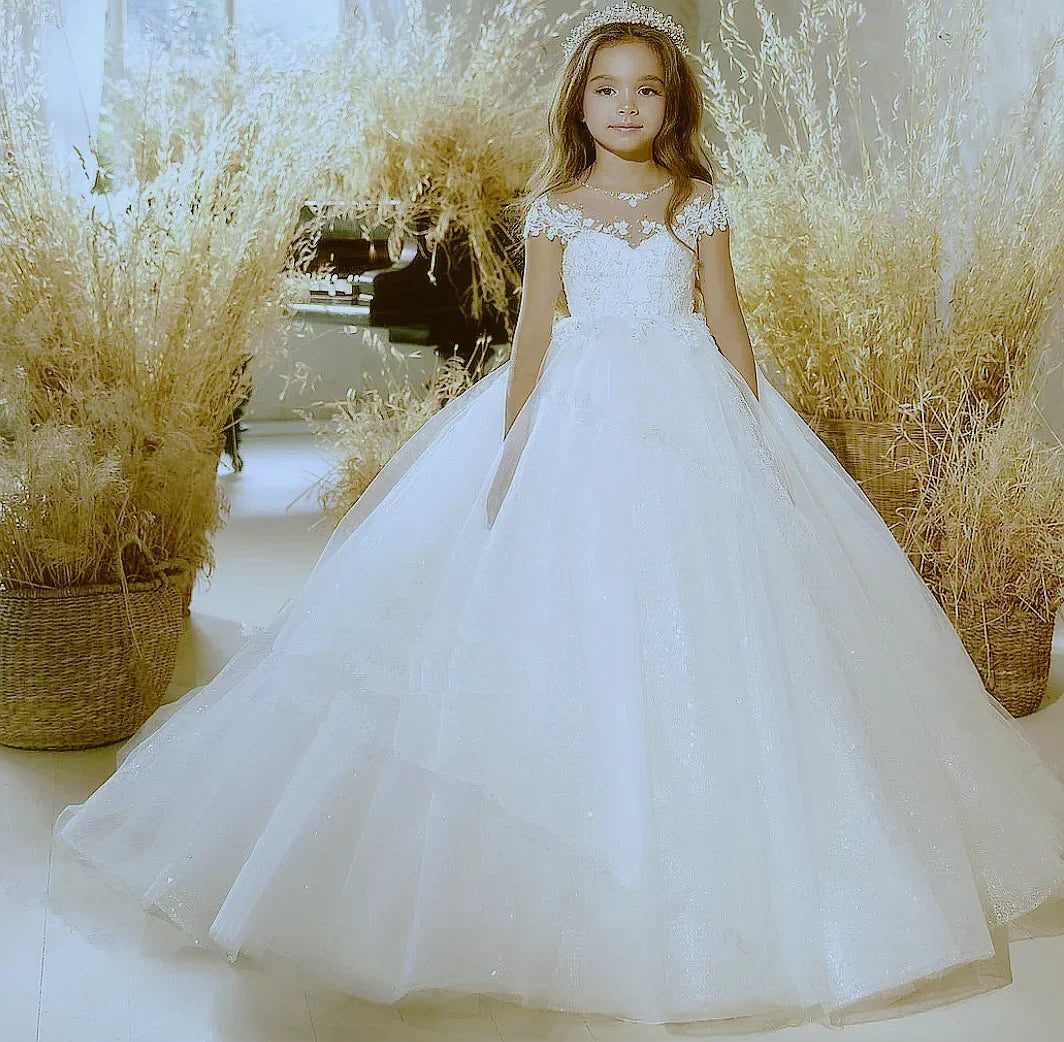 Flower Girls Dresses for Wedding Beads Children Birthday Party Gowns Sequins Floor Length Kids First Communion Dress Customized