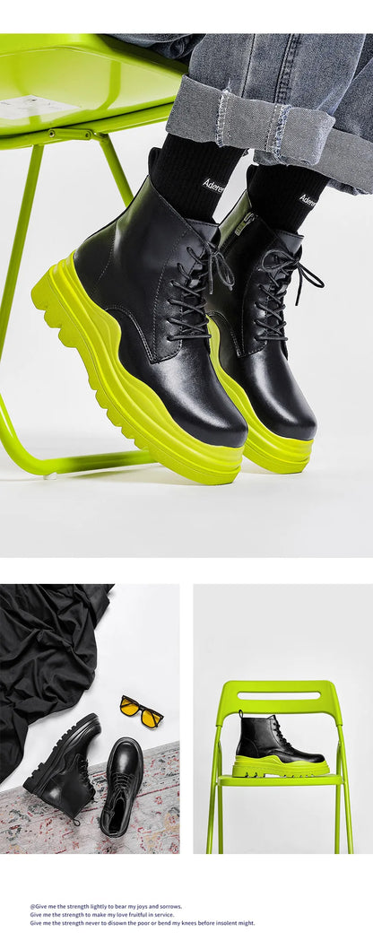 Fashion Mens Sheoes Platform Chelsea Boots Thick Bottom Split Leather Ankle Boots Male Footwear Round Toe Short Boots