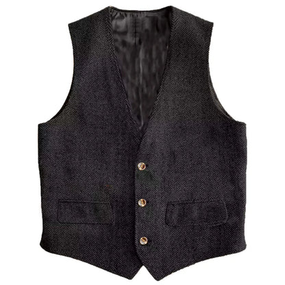 Men Vest Brown Herringbone Single Button Waistcoat Vintage Regular Slim For Wedding Banquet Work Business Casual Men Suit Vest