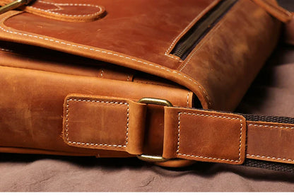 Vintage Crazy Horse Leather Messenger Bag Men's Genuine Luxury Sling Shoulder Bag Office Briefcase Crossbody 12.9 Inch Ipad