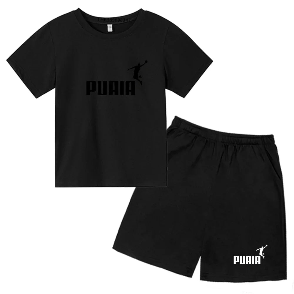 Summer Kids T-shirt print Round-Necked Print Boy Girls white 3-12Years Top+Shorts Two-piece Set Casual cool breathable Set