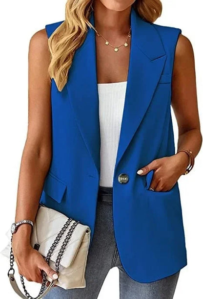 Blazer Women Clothing Coat Vest Solid Single-breasted Casual Elegant Fashion Sleeveless Solid Street Jacket Clothing New