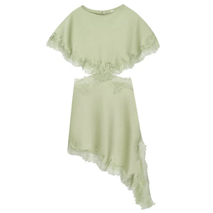 Cut Out Black Dress Woman Asymmetrical Lace Midi Dress Cape Sleeve Elegant Party Dresses Women Sexy Luxury Cocktail Dress