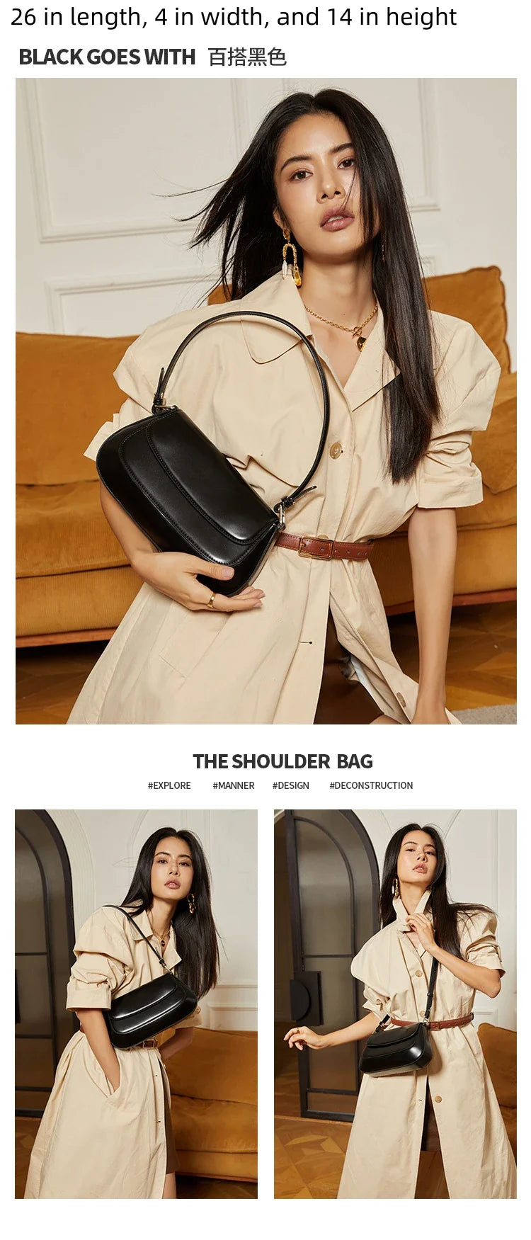 crossbody bags underarm cowhide Genuine leather handbags women vintage shoulder bag female luxury bags womens high quality 2026
