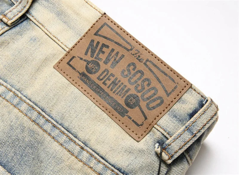 Summer Worn and Scratched Jeans Men's Small Feet Perforated Pockets Ragged Edges Long Pants Slim Fit Printing High Street Tide 2