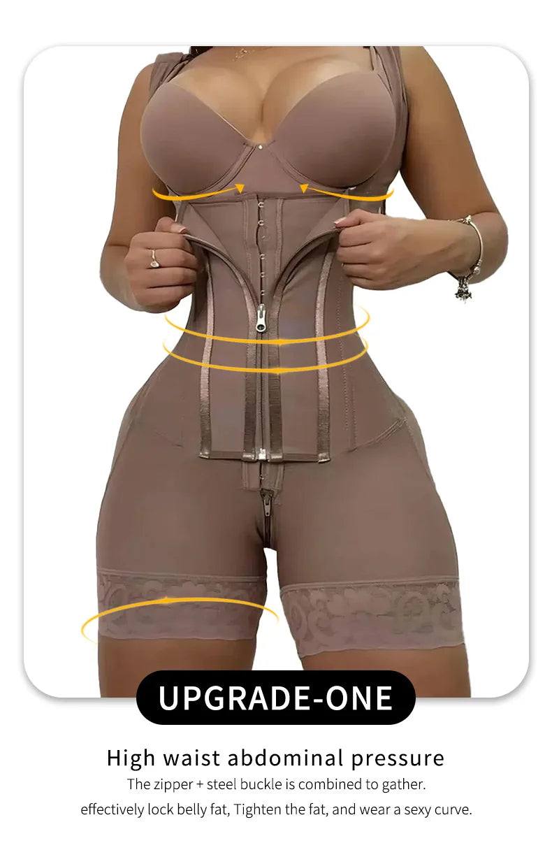 Fajas Shapewear Bodysuit Body Shaper Women 9-bone High Compression Girdles Double Tummy Control Full Body Open Crotch