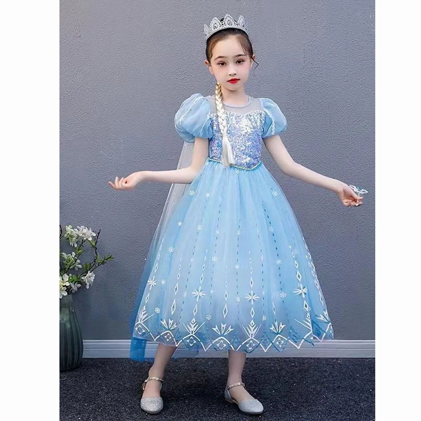 2026 Summer Frozen Costume Princess Dress for Girls White Sequined Carnival Dress Kids Cosplay Snow Queen Elsa Dress For Girls