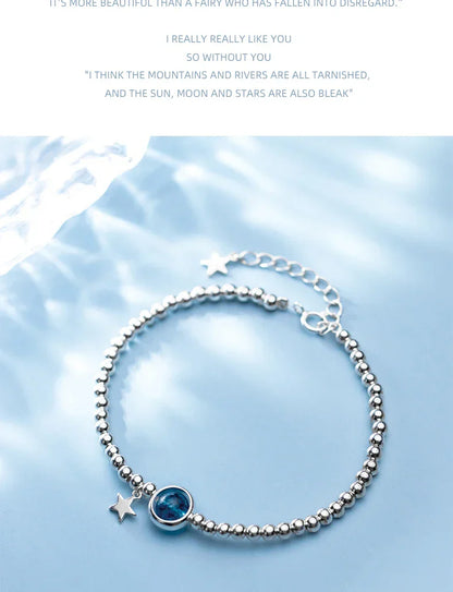 Fashion 925 Sterling Silver Classic Crystal Little Ball Star Strand Bracelet for Women Adjustable Bangle Fine Jewelry