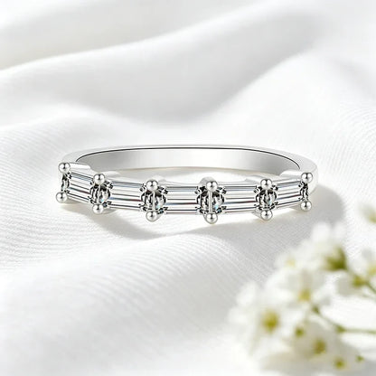 2*4mm Emerald Cut Moissanite Rings 5 Gems Female Wedding Bands for Women Match Diamond Real S925 Sterling Silver Jewelry