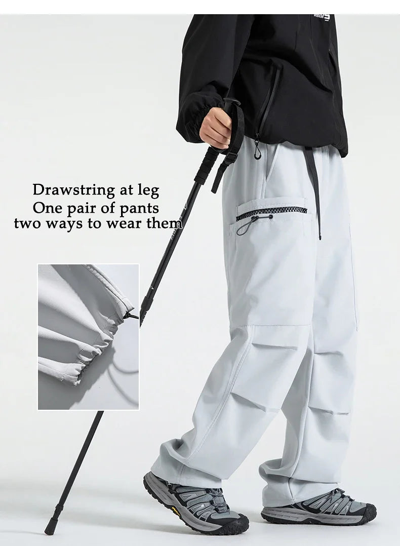 Hiking Pants Men Waterproof Windproof Breathable Elastic Waist Climbing Trekking Fishing Pants Camping Casual Overalls Trousers