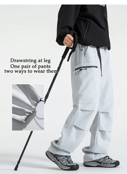 Hiking Pants Men Waterproof Windproof Breathable Elastic Waist Climbing Trekking Fishing Pants Camping Casual Overalls Trousers