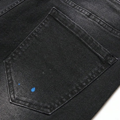 2025 Autumn New Stretch Jeans Fashionable Ripped Patchwork Slim European American Pants Male Paint Dot Hip Hop Denim Trousers