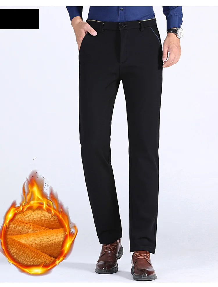 2025 Winter New Thickened Straight Slim Warm Business Casual Office Male Velvet Trousers Classic Men's Fleece Casual Pants