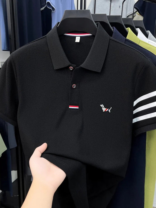 100% pure cotton short sleeve high-end brand cartoon dog embossed men's T-shirt summer new Korean casual breathable polo shirt