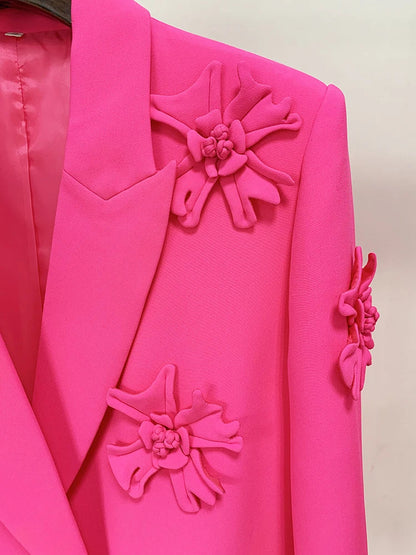 HIGH STREET Newest 2026 Fashion Designer Jacket Women's Stereoscopic Flowers Appliques Double Breasted Long Blazer