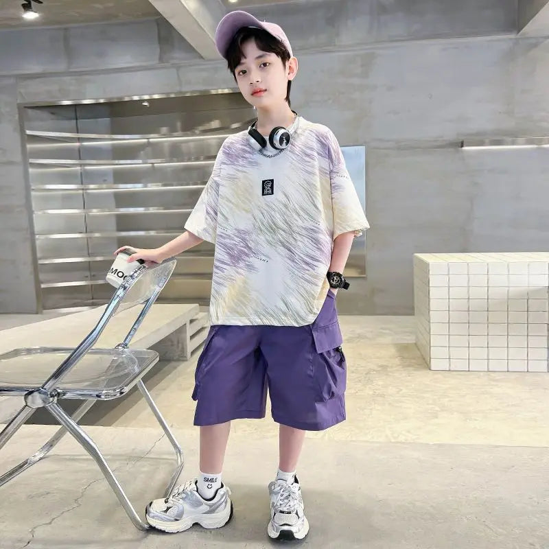 Summer Short-sleeved Suit Kid Costume Fashion Children 8 To 14 Years Children's Clothing From 12 Boy Outfit Wear Men's Sets Boys