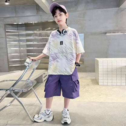 Summer Short-sleeved Suit Kid Costume Fashion Children 8 To 14 Years Children's Clothing From 12 Boy Outfit Wear Men's Sets Boys