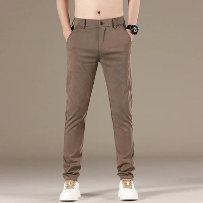 New Spring Summer Lyocell Fabric Mens Casual Pants Hight Quality Fashion Slim Business Trousers Brand Elastic Soft Pants