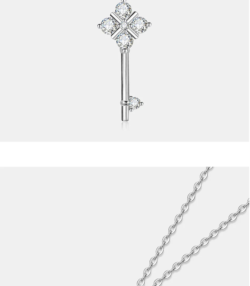 All Moissanite Necklace for Women S925 Pure Silver Laboratory Diamond Key Pendant Luxury Fashion Jewelry Party Gift