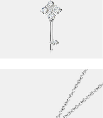 All Moissanite Necklace for Women S925 Pure Silver Laboratory Diamond Key Pendant Luxury Fashion Jewelry Party Gift