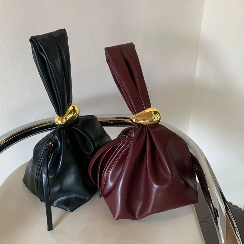 Design Mini Pu Leather Dumpling Niche Clutch Bags for Women Fashion Knotted Female Retro Shoulder Bag Wrist Handbags and Purses