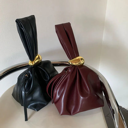 Design Mini Pu Leather Dumpling Niche Clutch Bags for Women Fashion Knotted Female Retro Shoulder Bag Wrist Handbags and Purses