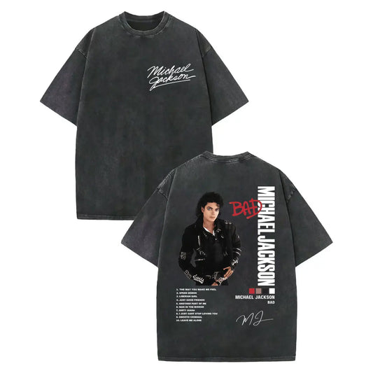 Vintage Washed Michael Jackson Album Poster Graphic T Shirt Men Women Clothing Rock Fashion T-shirt Summer Casual Loose T-shirts