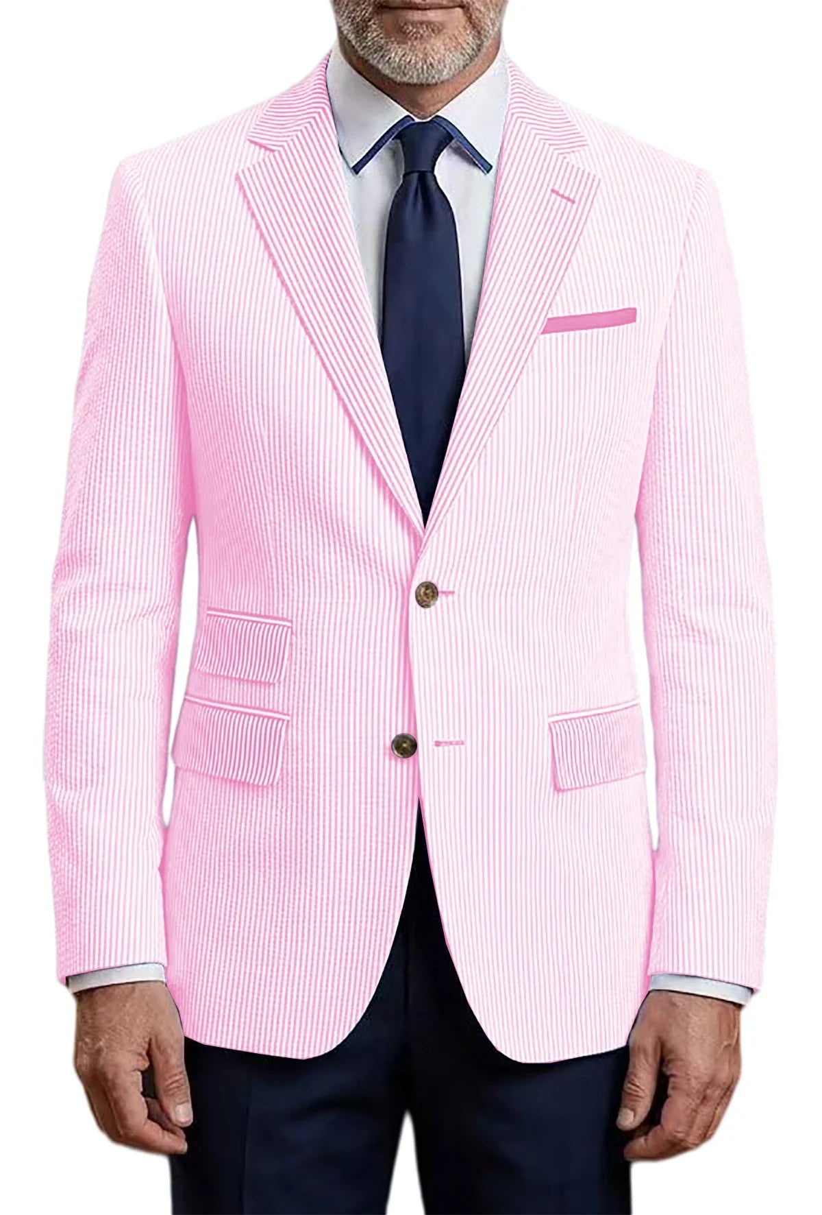 Men's Striped Seersucker Blazer Slim Fit Casual Suit Jacket Formal Business Coat Breathable Spring Summer Streetwear Outerwear