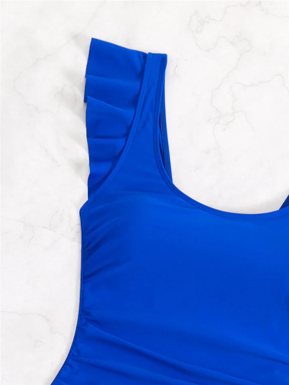 2026 Ruffle Sleeve One Piece U Neck Swimsuit Women Solid Beach Dress Swimwear Female Bathers Swimming Bathing Bodysuit Summer