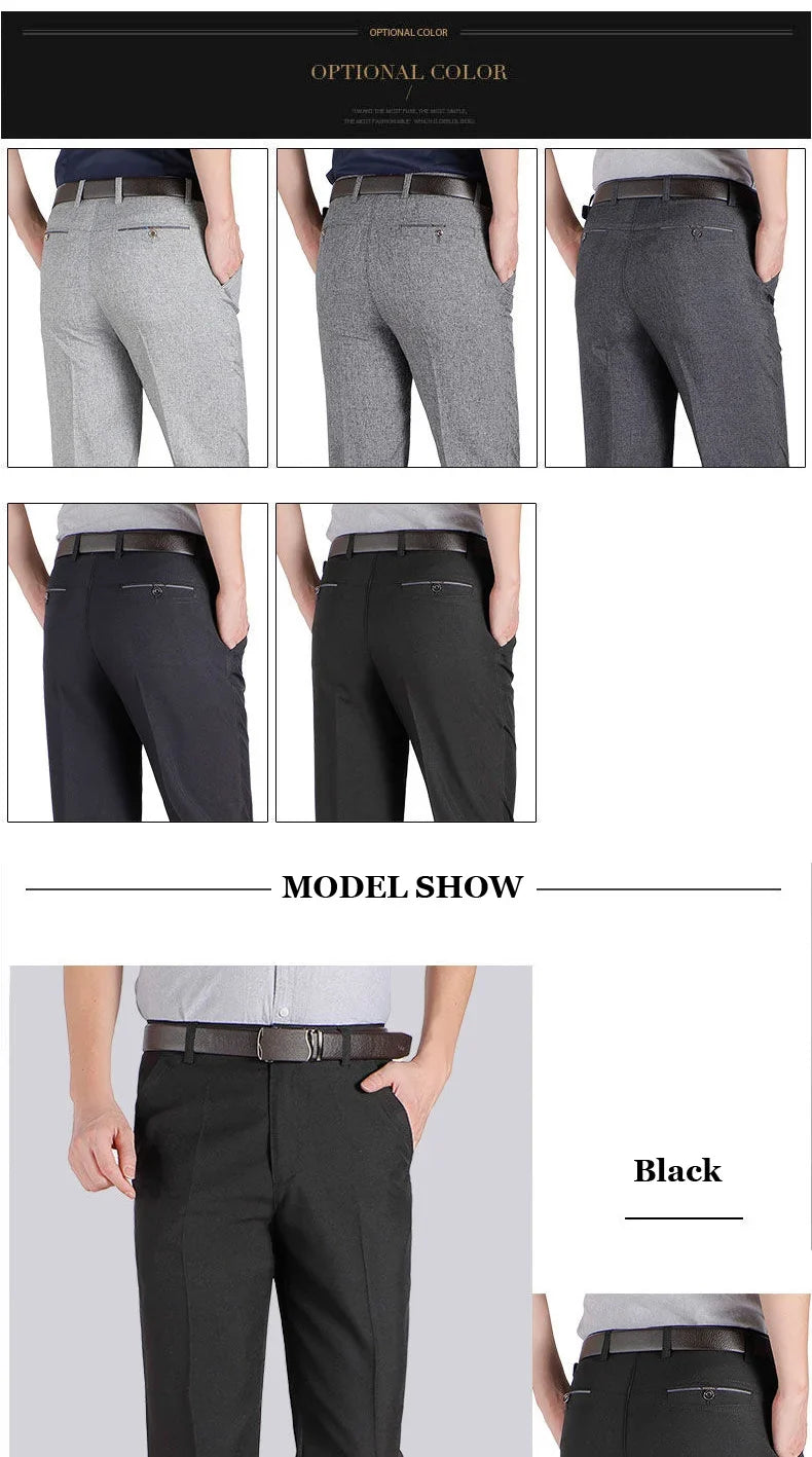 Mens Autumn Thick Summer Thin Business Pants Loose Male Pant High Waist Straight Trousers Casual Fashion Pant Plus Size 28-40