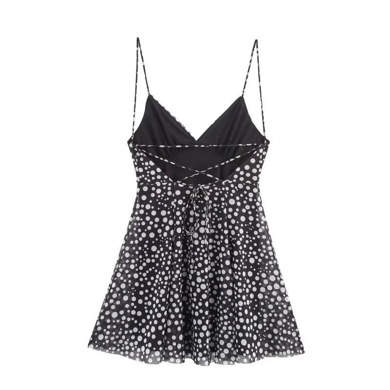 2025 Summer New collection Women's vacation Style printed silk mesh sexy V-neck halter short Dress Hot Girl Dress