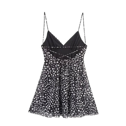 2025 Summer New collection Women's vacation Style printed silk mesh sexy V-neck halter short Dress Hot Girl Dress