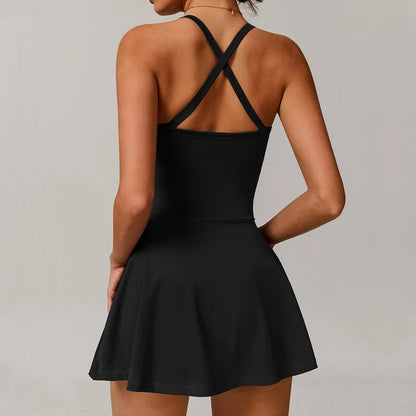 Womens Tennis Dress with Shorts Underneath Workout Dress with Built-in Bra Deep V Neck Athletic Dresses Golf Dress