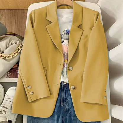 Elegant Orange Blazer for Women, Long Sleeve Jacket, Casual Slim Outerwear, Spring and Autumn Fashion, 2023