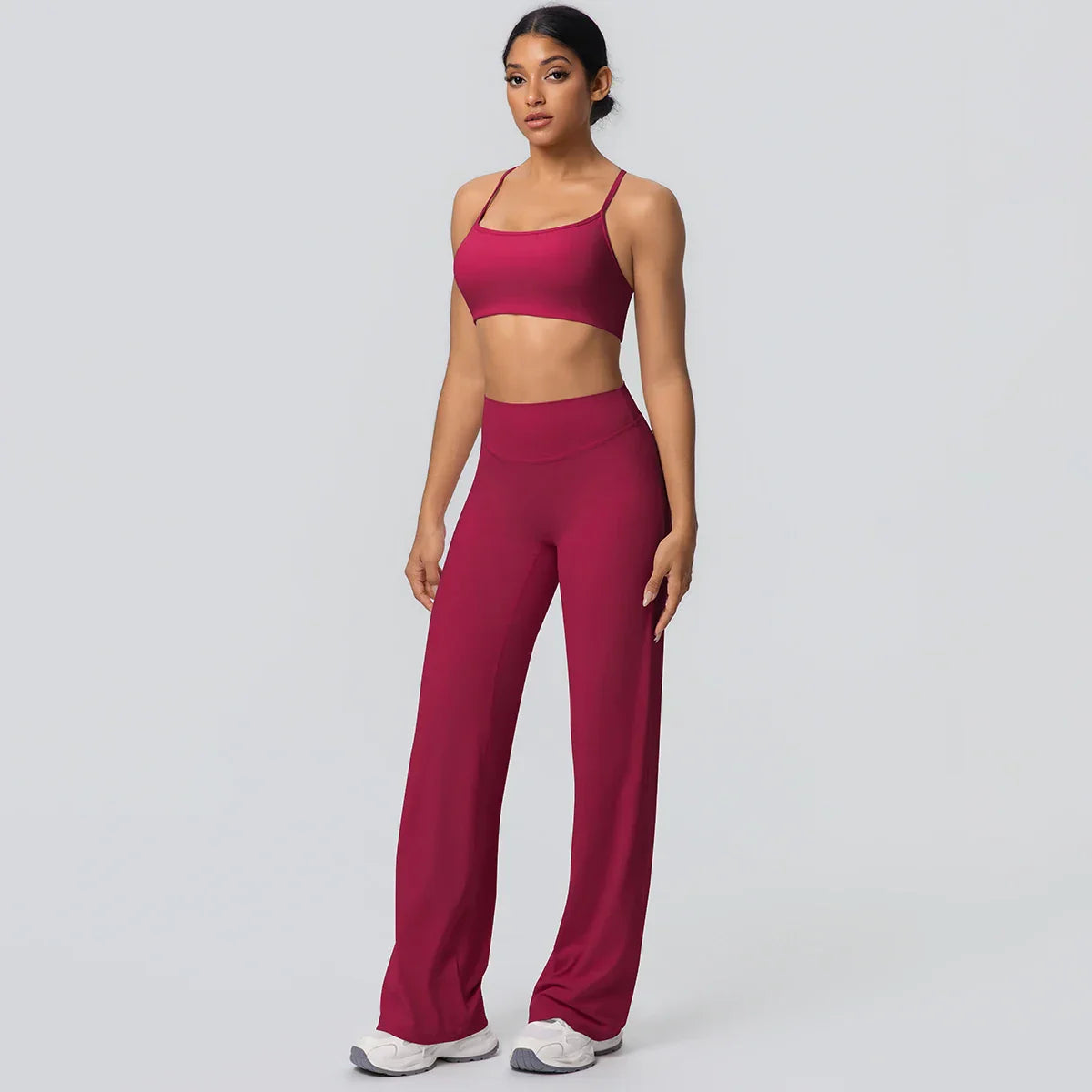Women Gym Sports Yoga Suit Sexy Beautiful Back Yoga Underwear With Chest Pad Solid Color High Waisted Wide Leg Pants Yoga Set