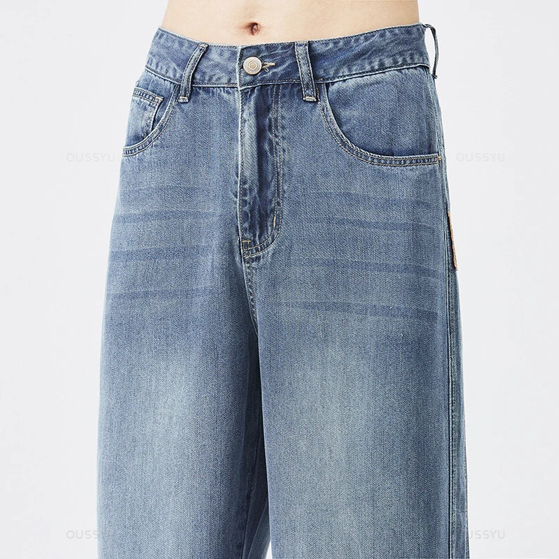 Spring Autumn High Quality Soft Lyocell Fabric Jeans Men Loose Wide Leg Pants Elastic Waist Casual Trousers Plus Size 28-40