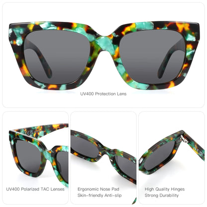 Women's Fashion Sunglasses Polarized UV Protection Square Acetate Frame Gift with Printing Butterfly Design