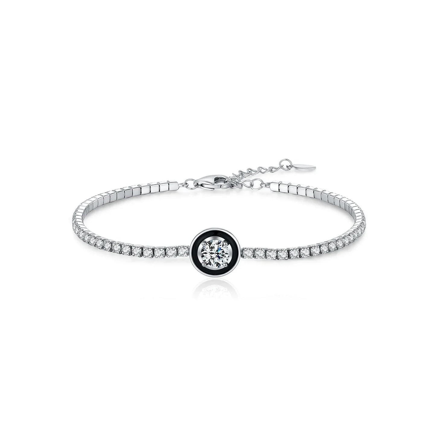 925 Sterling Silver Fashion Black Enamel Round Clear Cubic Zirconia Tennis Bracelet For Women Fine Jewelry Gifts