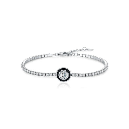 925 Sterling Silver Fashion Black Enamel Round Clear Cubic Zirconia Tennis Bracelet For Women Fine Jewelry Gifts