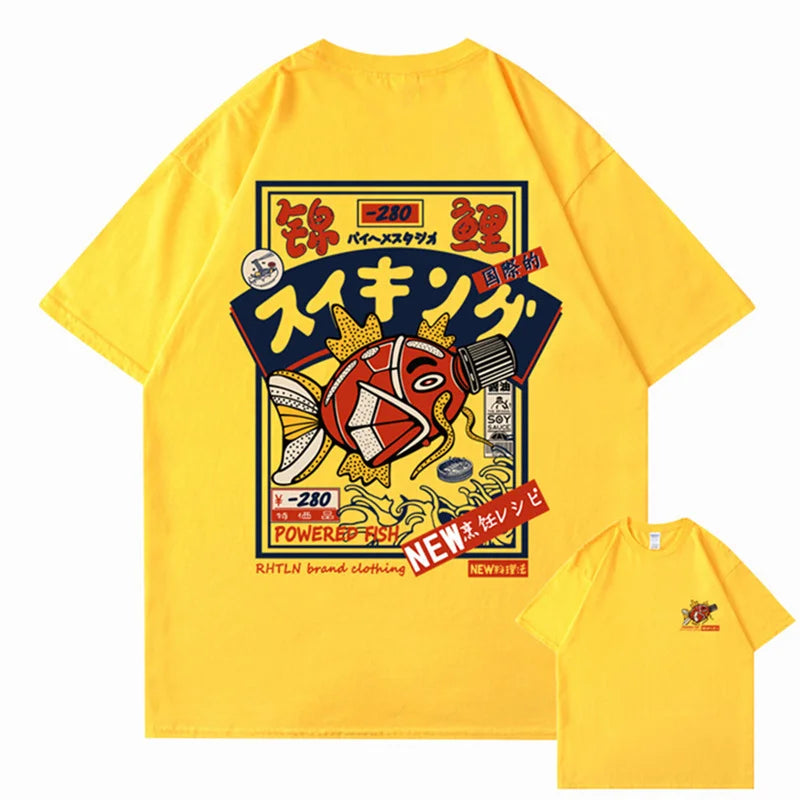 Hip Hop Streetwear Harajuku T-shirt Japanse Kanji Fish Print T-shirt 2024 Mannen Katoen Casual Korte Mouw T-shirt Japan Stijl
