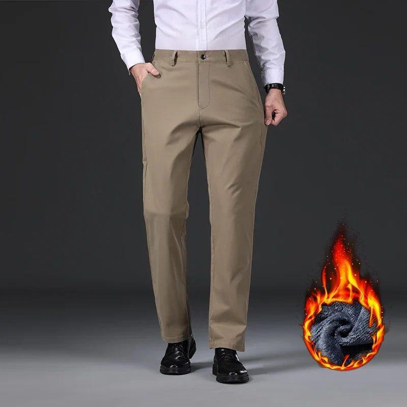 97% Cotton Straight Velvet Casual Pants Men Stretch Loose Classic Business Warm Trousers High Quality Winter Thick Fleece Pants