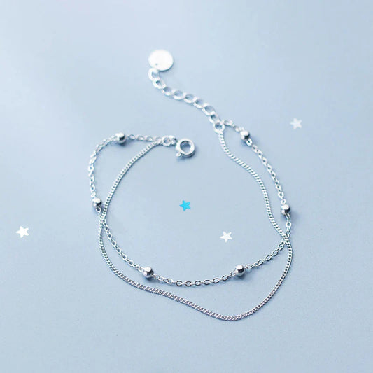 Bracelets chaîne de perles simples et élégants pour femmes 100% argent sterling 925 Bracelet breloque classique Bijoux en argent S925