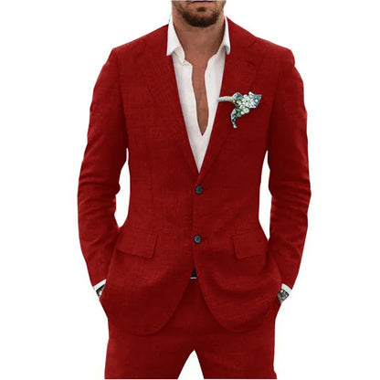 High Quality Linen Suits for Men Two Piece Formal Notch Lapel Single Breasted Male Suit Beach Casual Elegant Wedding Tuxedo