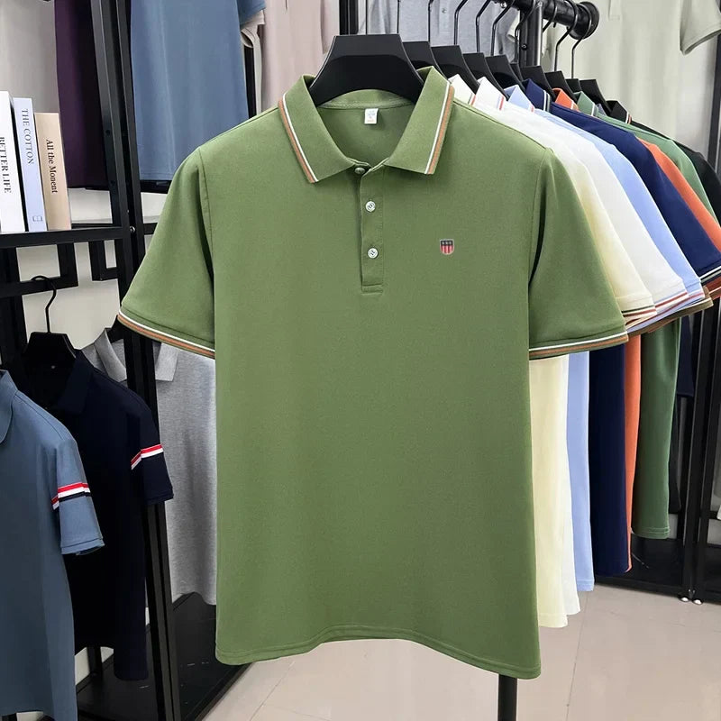 Luxury men's classic brand embroidered best-selling striped polo shirt summer new comfortable best-selling breathable short top