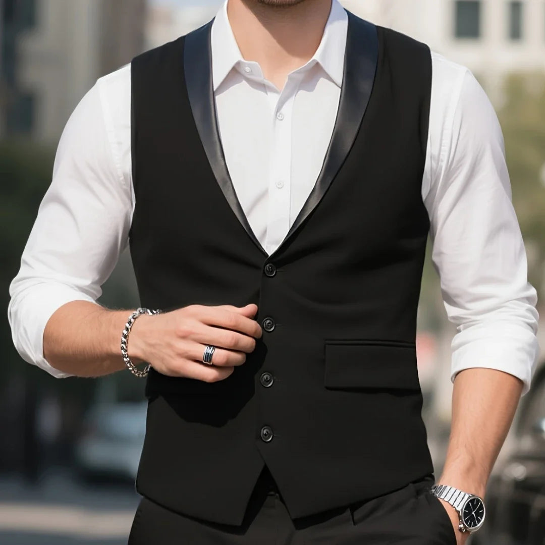 Men Vest Black With Bright Lapel Single Button Waistcoat For Wedding Party Prom Business Work Office Daily Casual Men Suit Vest